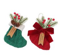 TOYANDONA 2pcs Small Knitted Christmas Stockings for Holiday Party Compact Xmas Tree Ornaments and Candy Holders in Red Green Reusable Woolen Stocking Decorations for Home Festive Decor