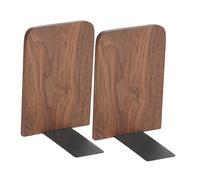 TOYANDONA 2pcs Sturdy Walnut Wood and Iron Bookends Convenient Book Organizer for Office Home Shelf Study Non-deformable Decorative Book Holders for Bookshelf Storage and Desk Use