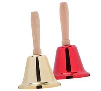 TOYANDONA 2pcs Style Metal Rattle Handheld Bells with Wooden Handles Elegant Craft Design Christmas and Outdoor Holiday Decoration
