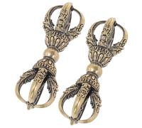 TOYANDONA 2pcs Vintage Brass Dorje Ornament with Ergonomic Grip and Antique Aged Finish, Golden Tibetan Vajra Tool for Meditation and Feng Shui Enhancement, for Temple Decoration and Home