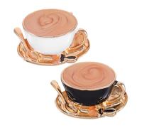 TOYANDONA 2pcs Vintage Coffee Cup Enamel Pins Brooch Set with White Black Coffee Mug Lapel Pins for Sweaters Jackets Bags Women Novelty Accessory