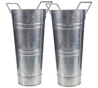 TOYANDONA 2pcs Vintage Galvanized Iron Flower Buckets Rustic Distressed Metal Vases for Floral Arrangements Home Decor Patio Doorway Display Farmhouse Style