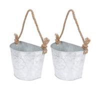 TOYANDONA 2pcs Vintage Rustic Iron Wall Planters with Hemp Rope Hanging Multi-plant Flower Pot Holders for Balcony Flowers and Ferns Country Garden Style Wall Art Holder Displays