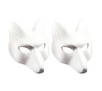 TOYANDONA 2Pcs White Plain Masks, PU Fox Mask Unpainted Masquerade Masks, DIY Animal Unpainted Craft Mask for Cosplay Masquerade Parties Costume Accessory