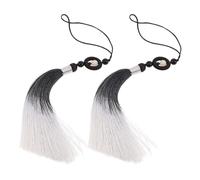 TOYANDONA 2Pcs White Tai Chi Tassels Gradient Fringe, Chinese Knot Pendant Wushu Decoration, Traditional Martial Arts Hanging Ornaments for Kung Fu and Fencing