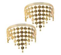 TOYANDONA 2PCS Women Belly Dancer Headpiece Lightweight Coin Tassel Hair Chain Tribal Wide Headband for Indian Dance Performances Photography Party Decoration