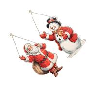 TOYANDONA 2pcs Wooden Christmas Door Sign Santa Claus Snowman Hanging Ornaments Porch Wall Decorations for Holiday Winter Celebration