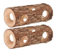 TOYANDONA 2pcs Wooden Pet Tunnel for Hamsters and Cage Pets, Natural-themed Circular Tree Bark Shape Hideout, Enriched Sensory Exploration for Indoor Exercise and Playground
