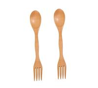 TOYANDONA 2pcs Wooden Spork for Boys and Girls Spoon and Fork Tableware in Original Safe and Lightweight Utensils for Boy Girl Self-Feeding