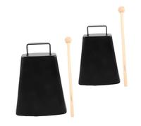 TOYANDONA 2sets Metal Iron Cowbell Percussion Instruments and Jingle Stick Handle for Drum Cheering Bell for Sporting Events and Music Classes