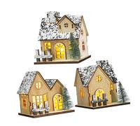 TOYANDONA 3 Pcs LED Wooden Christmas Houses Set with Warm Light Rustic Mini Village Ornaments for Table Centerpieces Seasonal Home Decor and Crafting Battery Operated Festive Holiday