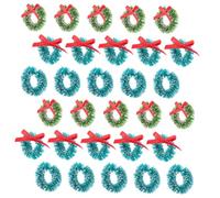 TOYANDONA 30Pcs Mini Christmas Wreaths Decoration Set with Sisal Silk Material, 2.5Cm and 3Cm Blue-Green and Grass Green Bows, Small Wreaths Crafts for Holiday Home and Tabletop Decor
