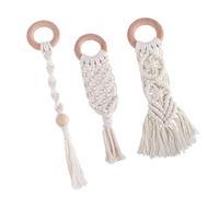 TOYANDONA 3pcs Baby Cotton Rope Teether Toy with Beech Wood Teeth Grinding Stick Set for Infant Oral Soothing and Chewing Development