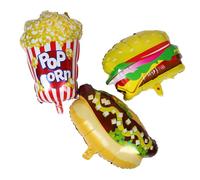 TOYANDONA 3pcs Birthday Party Foil Balloons Set - Popcorn, Hot Dog, Hamburger Fast Food Decorations for Movie Night, Carnival, Picnic, Bbq Party Supplies