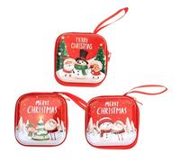 TOYANDONA 3pcs Christmas Mini Wallet Coin Purse Set, Metal Tin Mini Square Pouches for Earphone and Data Cable Storage, Xmas Tree Hanging Candy and Decorative Pouches