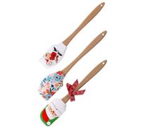 TOYANDONA 3pcs Christmas Silicone Spatula Set Beech Wood Handles, Xmas Butter Scraper and Snowman Icing Scraper for Baking and Cooking Random Style