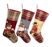 TOYANDONA 3PCS Christmas Stocking Personalized Xmas Stockings Santa, Snowman, Reindeer, Classic Stocking Decorations for Xmas Tree Holiday Family Party