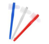 TOYANDONA 3pcs Denture Toothbrush for Adults Small Dual-Headed False Teeth Brush with Soft Bristles for Comfortable Plaque Removal and Deep Oral Cleaning White Red Blue