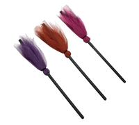 TOYANDONA 3pcs Halloween Witch Broom Cosplay Role Play Props for Costume Parties Adorable Yarn Design Red Purple and Orange for Friends Halloween Celebrations