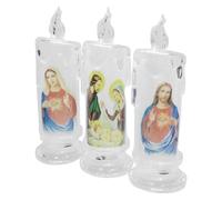 TOYANDONA 3pcs LED Flameless Jesus Prayer Candles Set Holy Night Easter Candle Lights Reusable Battery-Free Religious Lamps for Church and Home Decor