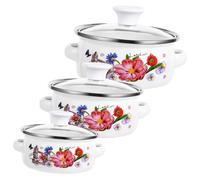 TOYANDONA 3Pcs Mini Enamel Cooking Pot Double Handles Stackable Flat Bottom Stew Soup Pots for Instant Noodles Electric Induction Stove Compatible