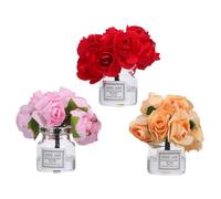 TOYANDONA 3pcs Miniature Nordic Glass Vase with Simulation Small Roses Transparent Micro Dollhouse Decoration Ornaments for Desktop and Scale Scene Props