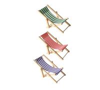 TOYANDONA 3pcs Miniature Wooden Beach Chairs Portable Folding Dollhouse Deck Chairs with Cloth Seats Ornaments for DIY Dollhouse Decoration and Seaside Model Display