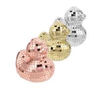 TOYANDONA 3pcs Mirrored Disco Duck Figurines Decorative Animal Ornaments for Party Car Dashboard Festival Supplies in Gold Silver Rose Gold