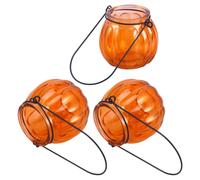 TOYANDONA 3pcs Orange Pumpkin Shaped Glass Candle Holders Multipurpose Bowl Shaped Tea Light Holder Decorative Tray Candle for Wedding Table Decor