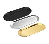 TOYANDONA 3pcs Oval Stainless Steel Vanity Tray Jewelry Trinket Dish and Bathroom Organizer with Smooth Rounded Edges for Cosmetics Towels Napkins in Black Gold Silver Medium Countertop