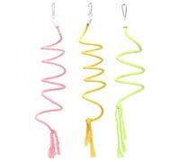 TOYANDONA 3pcs Parrot Climbing Swing Set with 1m Green, Yellow, and Pink Spiral Ropes for Parakeets, Cockatiels, Budgies - Birdcage Hanging Rope for Bird Exercise and Chewing