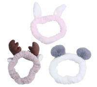 TOYANDONA 3pcs Plush Flannel Elastic Headbands Rabbit Ear and Antler Design, Comfortable to Wear and Protect Your Hair from Wet, for Sports and Party Use