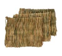 TOYANDONA 3pcs Rabbit Grass Mat Bunny Bedding Chew Toy Made from Corn Leaf and Straw, Soft Area to Lay for Small Animals and Foraging
