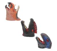 TOYANDONA 3pcs Rubber Dinosaur Hand Puppets for Interactive Soft Animal Brown Black Red Blue Black Safe Non Toxic Material for Early Education and Storytelling