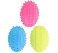 TOYANDONA 3pcs Small Dog Chew Rugby Ball Squeaky Pet Sturdy Rubber Interactive Teething Balls for Puppies Training and Play (blue, Yellow, Rose Red)