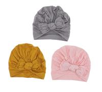 TOYANDONA 3pcs Winter Warm Hats with Earmuffs for Newborns Soft Knitted Headgear with Bowknot Mixed Colors Grey Pink Yellow Cozy Outdoor Headwear