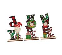 TOYANDONA 3Pcs Wooden Christmas DIY Letter Ornaments Set - Home Wreath, Joy Faceless Figure, Noel Rudolf - Festive Tabletop Decorations for Living Room and Holiday Scene