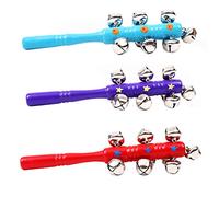 TOYANDONA 3pcs Wooden Jingle Hand Bells Christmas Wooden Bells Jingle Stick Rattle Shaker Toys Baby Kids Children Wood Musical Toys Random Color