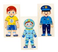 TOYANDONA 3pcs Wooden Puzzle Early Educational Cognition for Kindergarten with Character Shapes Including Athlete Police Astronaut for Hand-eye Coordination and Imaginative Play
