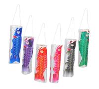 TOYANDONA 3sets Koinobori Hanging Windsock Fish Flags Durable Japanese Carp Decoration for Outdoor Garden Eye Catching Festival Decor in Black Red Blue Purple Green 6pcs*3