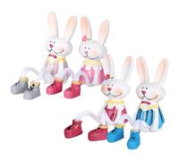 TOYANDONA 4 Pcs Easter Bunny Doll Decorations: Resin Cute Bunny Figurines with Bendable-legs, Rabbit Hanging Doll Adornment for Easter Basket Stuffer, Spring Home Desktop Decoration