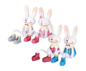 TOYANDONA 4 Pcs Easter Bunny Doll Decorations: Resin Cute Bunny Figurines with Bendable-legs, Rabbit Hanging Doll Adornment for Easter Basket Stuffer, Spring Home Desktop Decoration