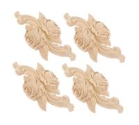 TOYANDONA 4 Pcs Wooden Rose Carving Appliques Premium Solid Wood Carved Onlay Decor European Style Wall Ornaments for Home Furniture Decoration