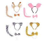 TOYANDONA 4 Sets Animal Costume Kit Ears Hairband, Tail, and Bow Tie - Giraffe, Tiger, Flying Pig, Zebra Fancy Dress Party Accessories