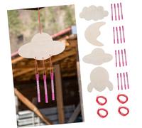 TOYANDONA 4 Sets DIY Wind Chime Craft Kit Unfinished Wooden Cutouts Clouds Moon Spaceship Rocket Painting Supplies for Indoor Outdoor Decoration Creative Fine Motor Skill Development