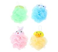 TOYANDONA 4Pcs Animal-Shaped Shower Loofah Sponges Set for Babies, Bath Scrubbers with Soft Mesh, Cute Yellow Duck, Pink Rabbit, Green Frog, Blue Bear for Gentle Shower Cleaning