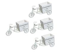 TOYANDONA 4pcs Bike Flowerpot Holder Rustic Desktop Adornment for Wedding Centerpieces Stable Material for Succulents Cactus and Floral Arrangements White Bike Design