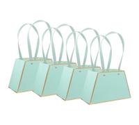 TOYANDONA 4pcs Blue Paper Flower Bouquet Bags with Handles, Trapezoidal Bouquet Packaging Boxes for Wedding and Floral Arrangements, Multi-use Flower Packing Bags for Bridesmaids and Events