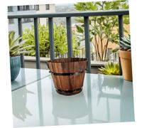 TOYANDONA 4pcs Carbonized Wood Planter Buckets Rustic Whiskey Barrel Flower Pots for Indoor Outdoor Garden Patio Backyard Portable with Reinforced Metal Frames Wood Plant Containers