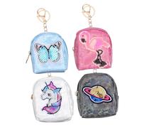TOYANDONA 4Pcs Cartoon Coin Purse Keyring for Small Lightweight Change Bag with Anti-Lost Design Lovely Unicorn Flamingo Planet Butterfly Patterns Convenient Organizer for Keys Cards Coins
